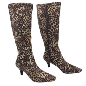 IMPO Stretch Namora Knee High Boots Cheetah Leopard Print Kitten Heel Zipper 10M